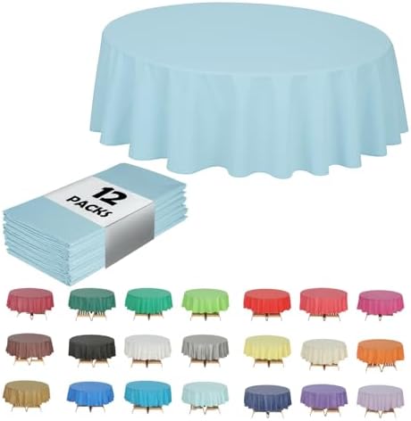 Light Blue Round Table Covers, 84", 12 Pack
