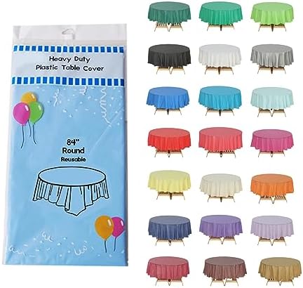 Light Blue Round Table Covers, 84", 6 Pack