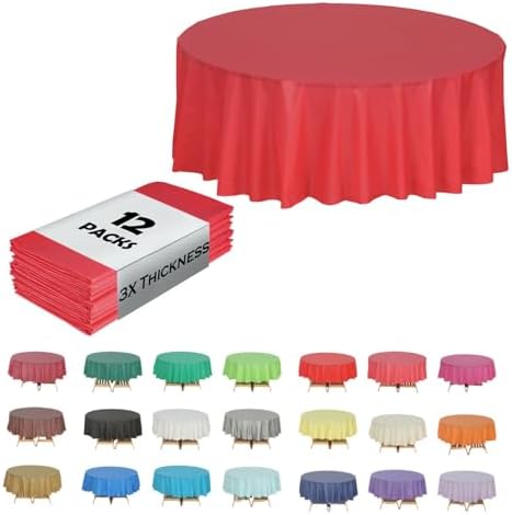Red Round Table Covers, 84", 12 Pack