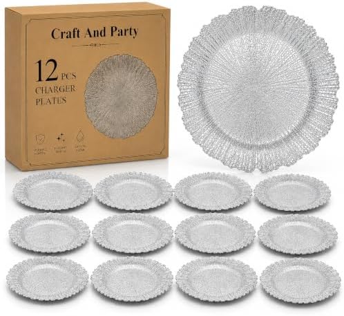 Silver Charger Plates, 13", 12 Pack