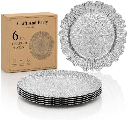 Silver Charger Plates, 13", 6 Pack