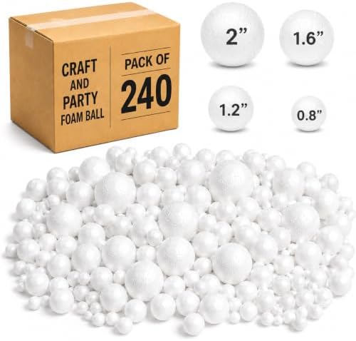 White Craft Foam Balls, Assorted Sizes, 240 Pack