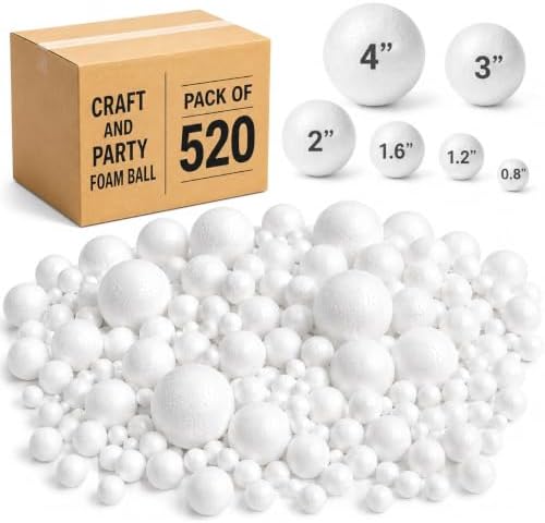 White Craft Foam Balls, Assorted Sizes, 520 Pack