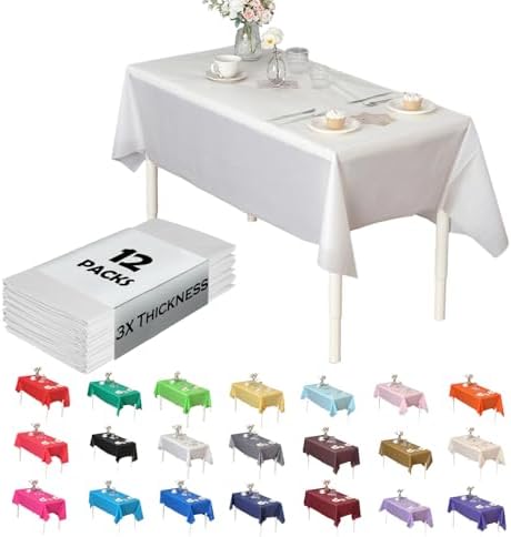White Rectangle Table Covers, 54" x 108", 12 Pack