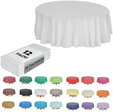 White Round Table Covers, 84", 12 Pack